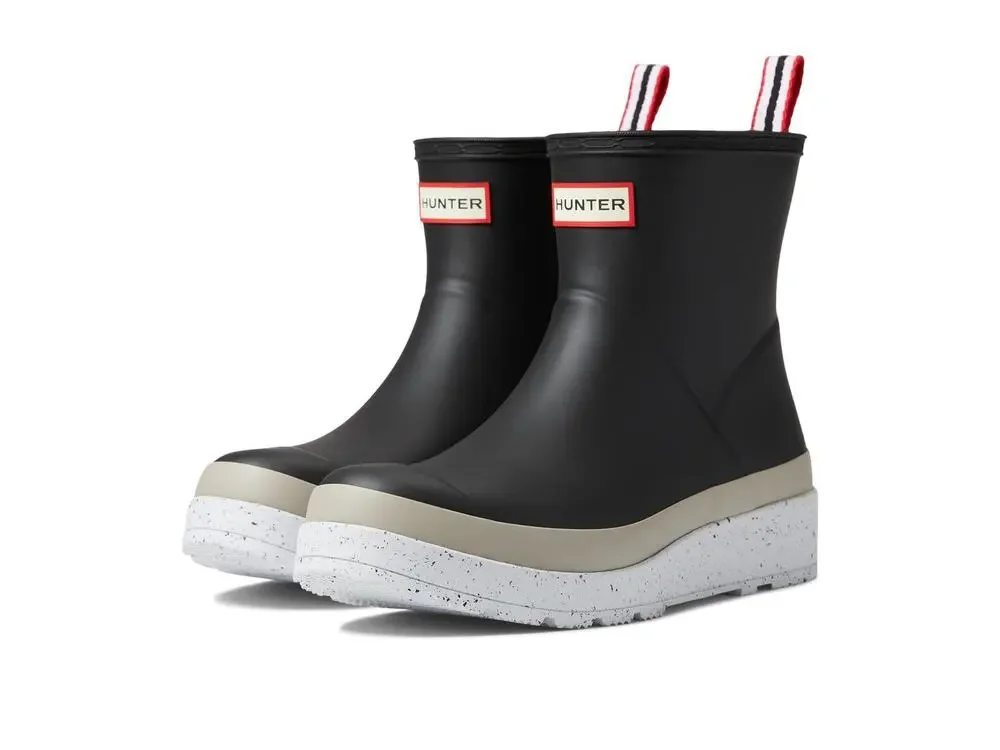 HUNTER PLAY SHORT SPECKLE SOLE WELLINGTON BOOTS BLACK/STEALL/SPURREY 8 M